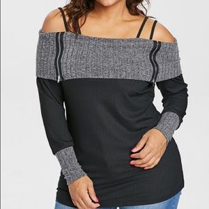 Rosegal Plus Size Foldover Off The Shoulder Shirt